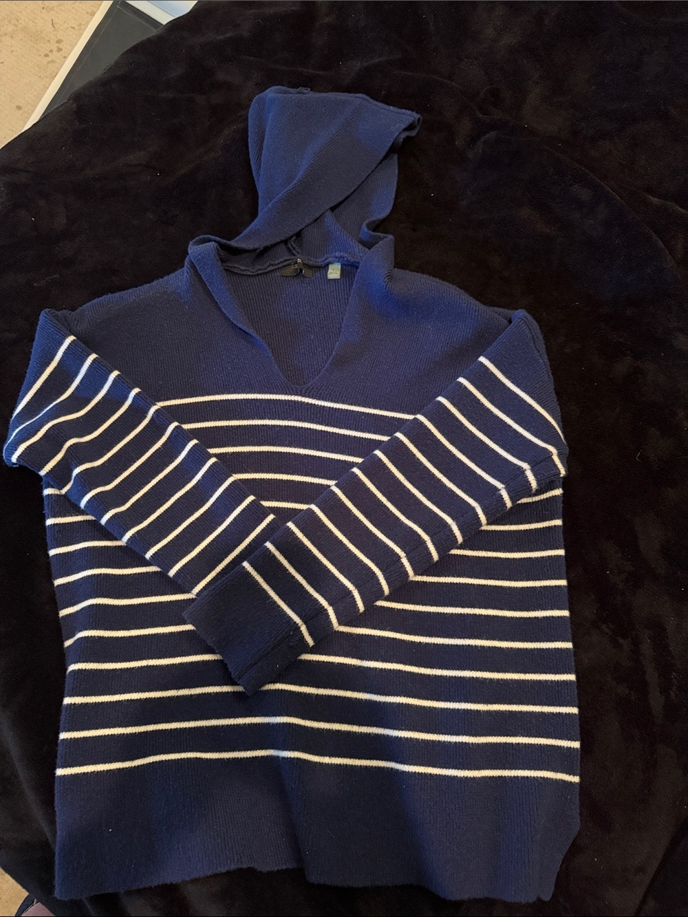 Striped Navy and White Hooded Sweater